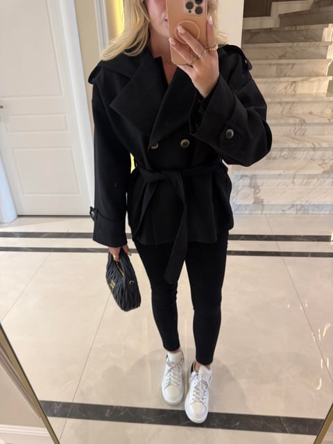 Siyah Oversize Trençkot-9592