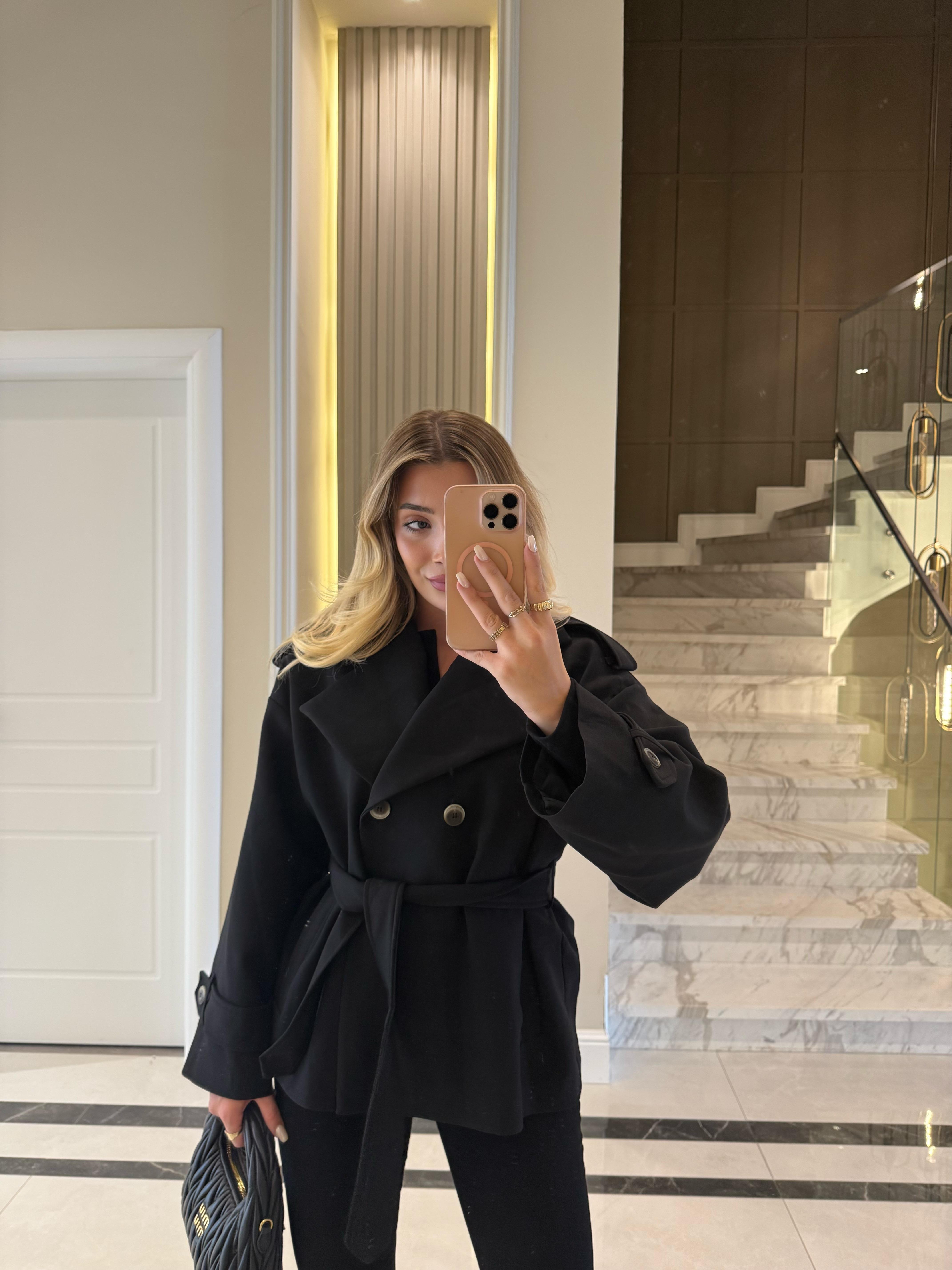 Siyah Oversize Trençkot-9592