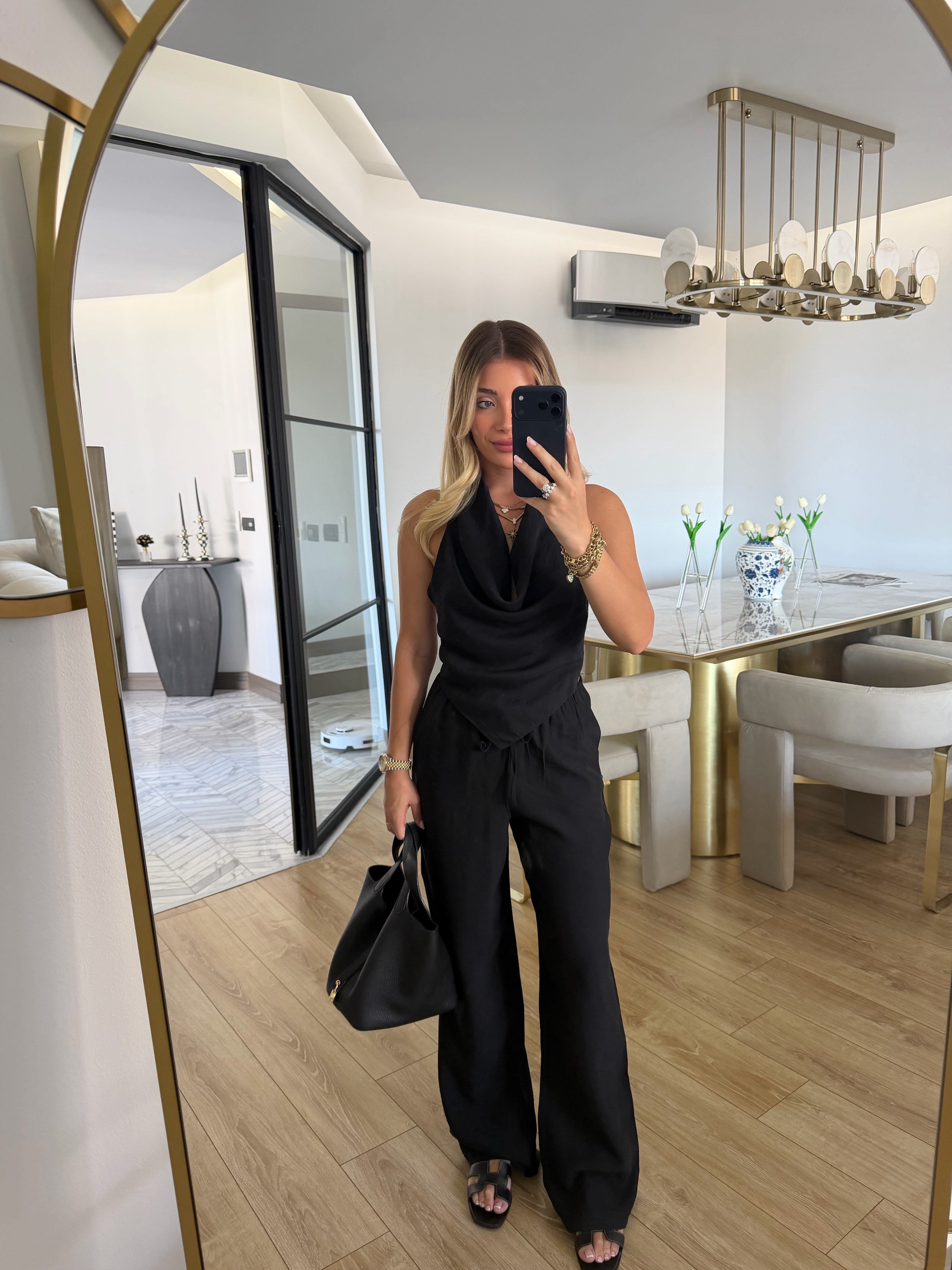 Siyah Palazzo Sırt Detaylı Takım - FK