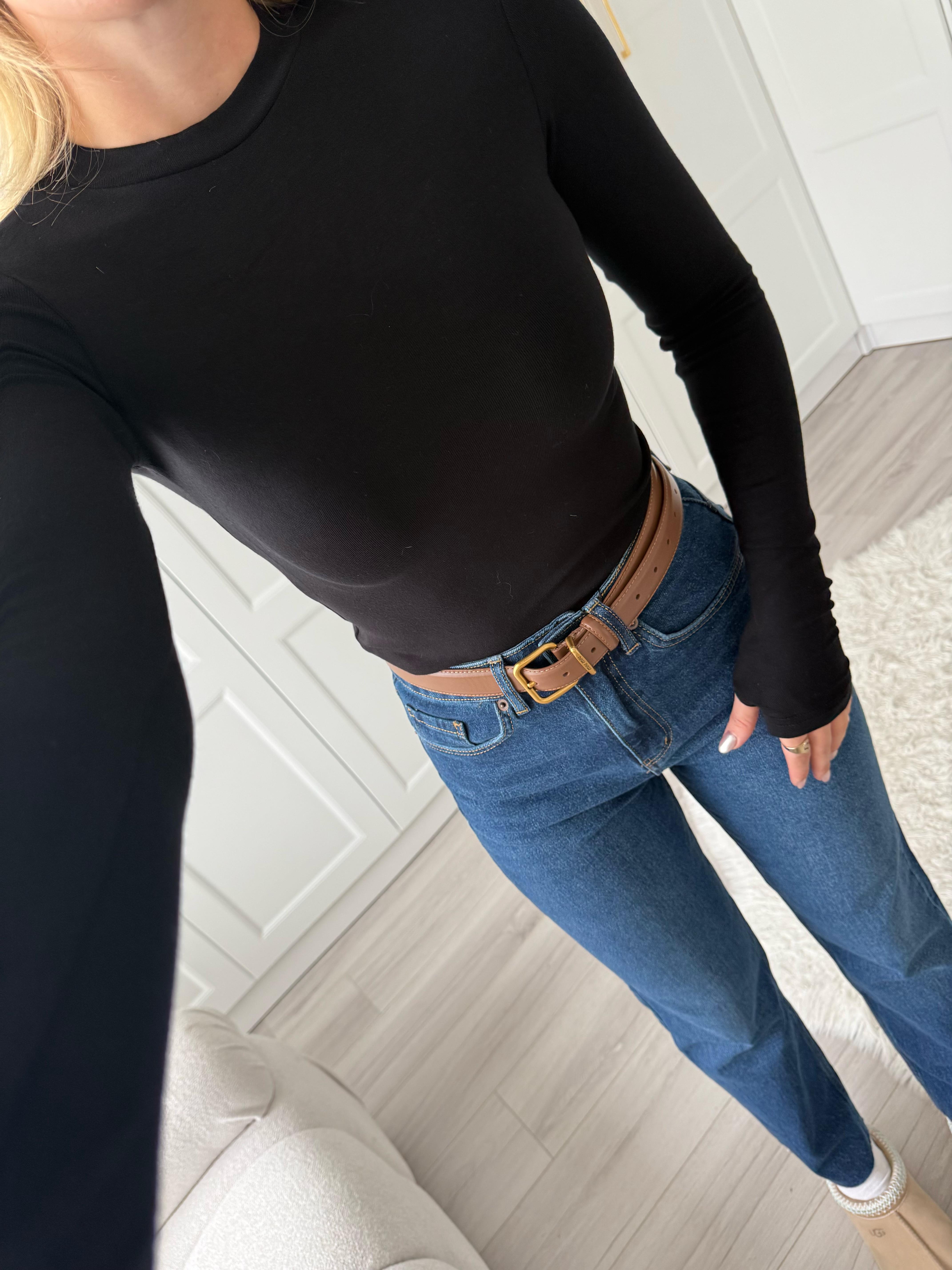 Siyah Parmak Geçirmeli Orj Marka Modal Kumaşlı Bluz