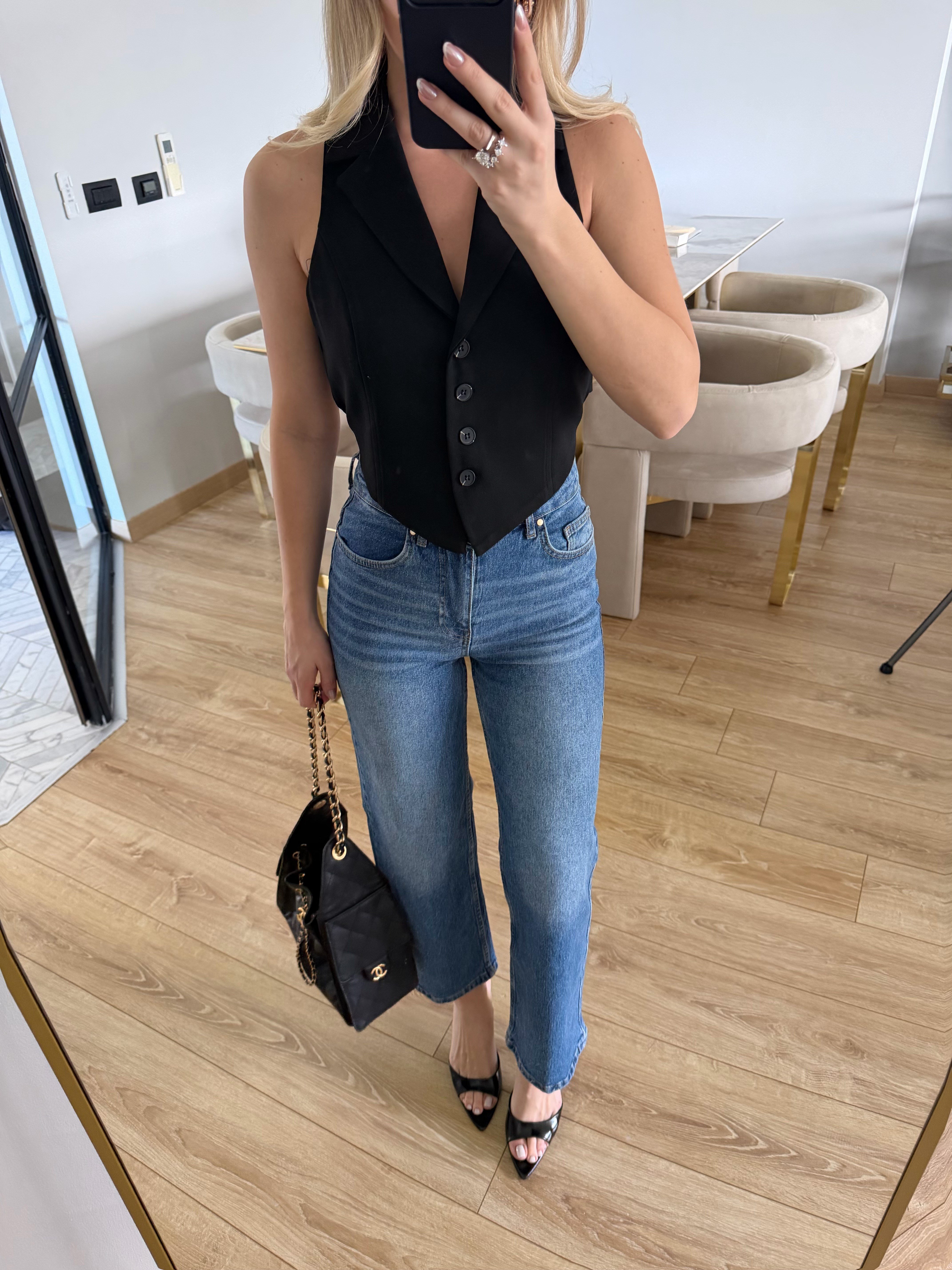 Siyah Poliviskon Kumaş Yelek-8004