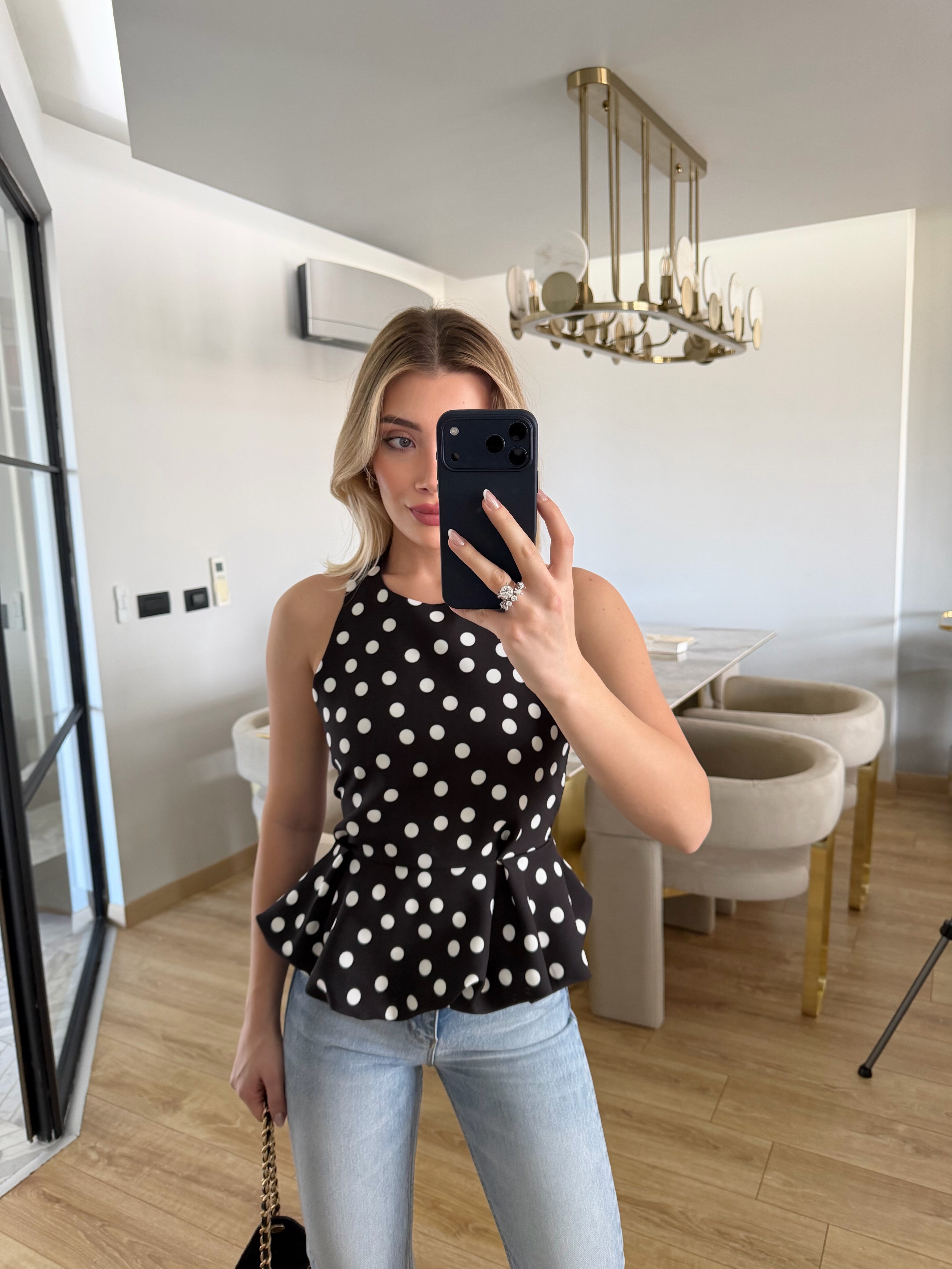 Siyah Puantiyeli Balon Bluz-4169