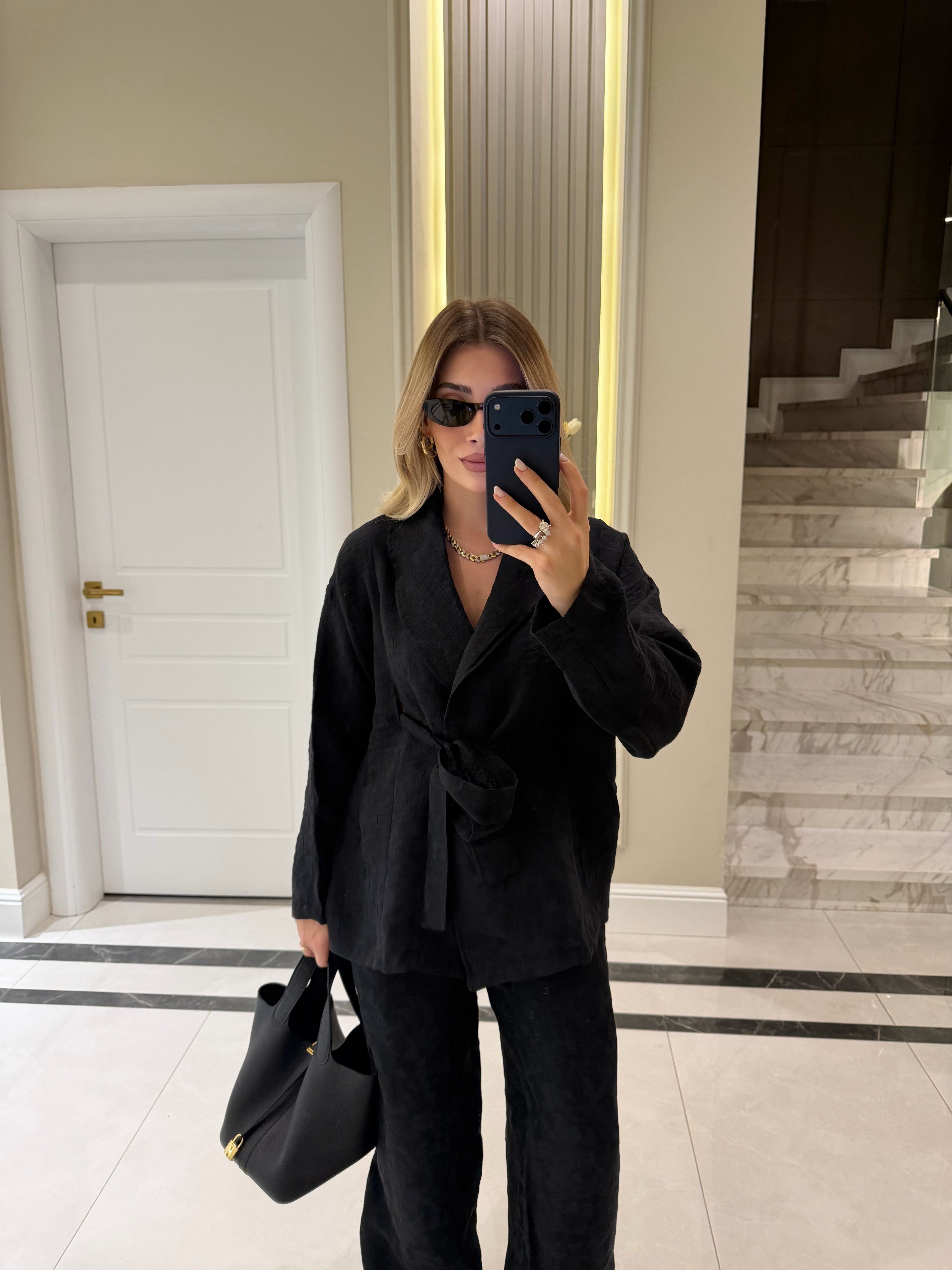 Siyah Şal Yaka Kimono Takım - 51100