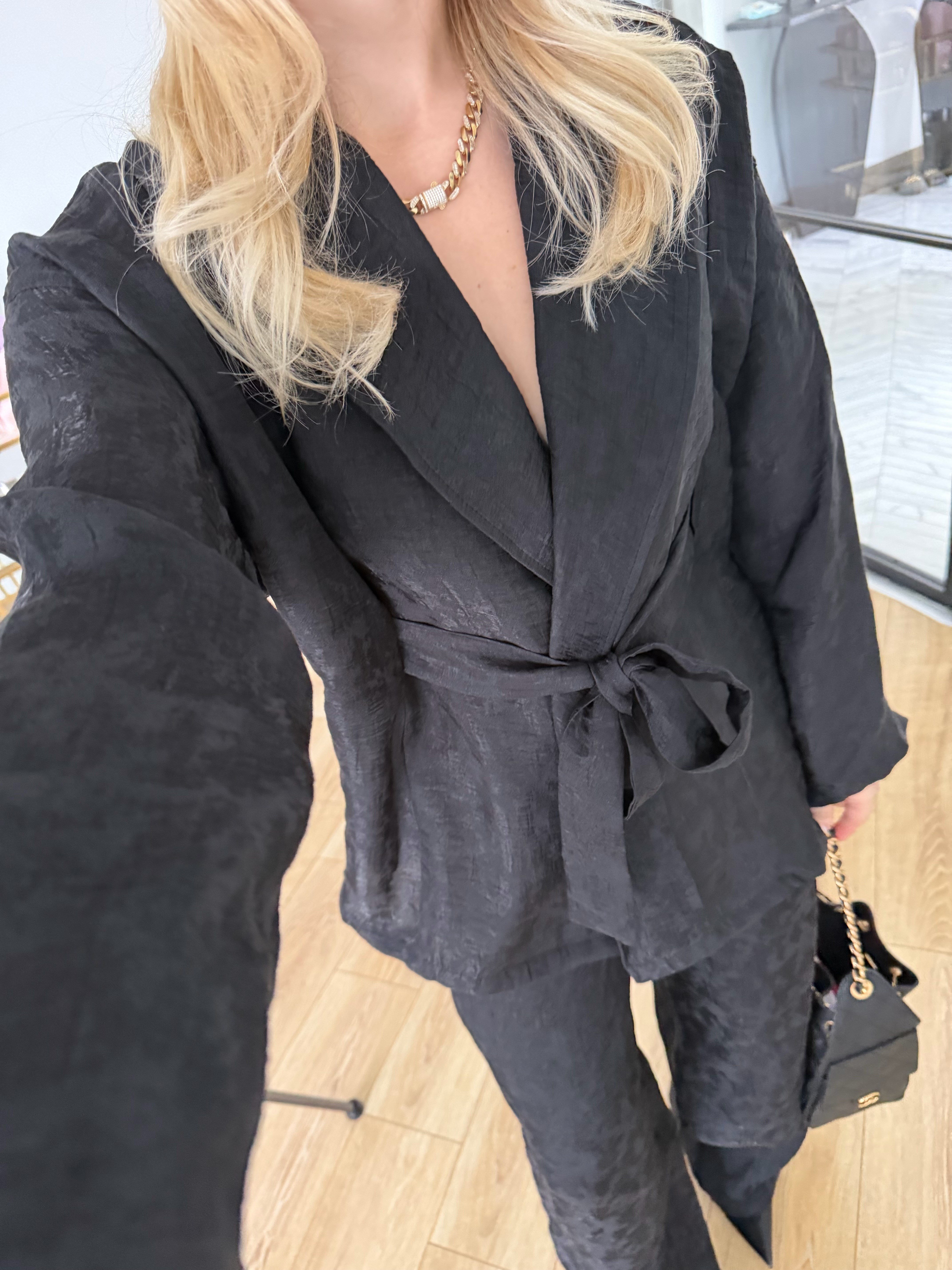 Siyah Şal Yaka Kimono Takım-51100