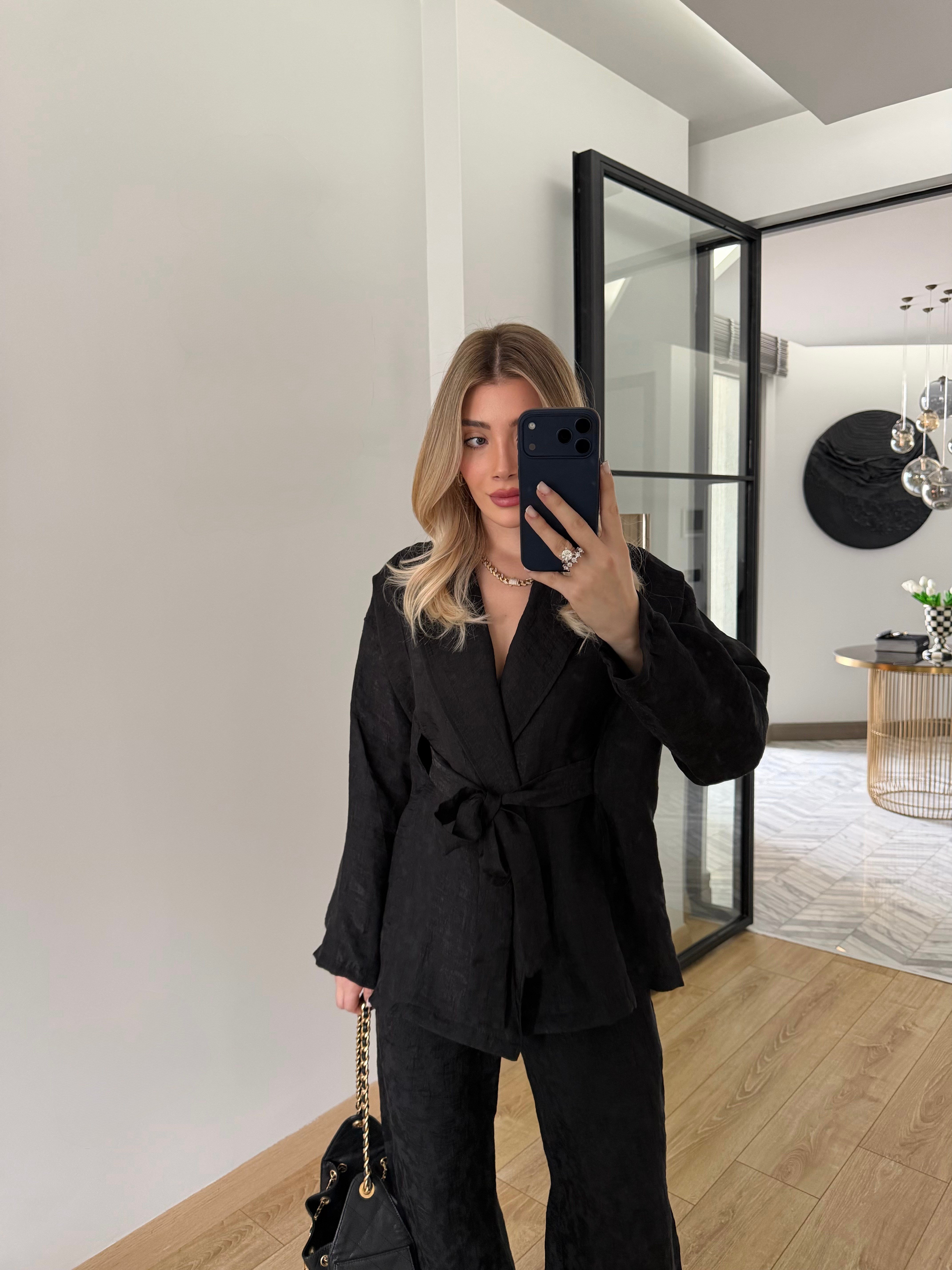 Siyah Şal Yaka Kimono Takım-51100