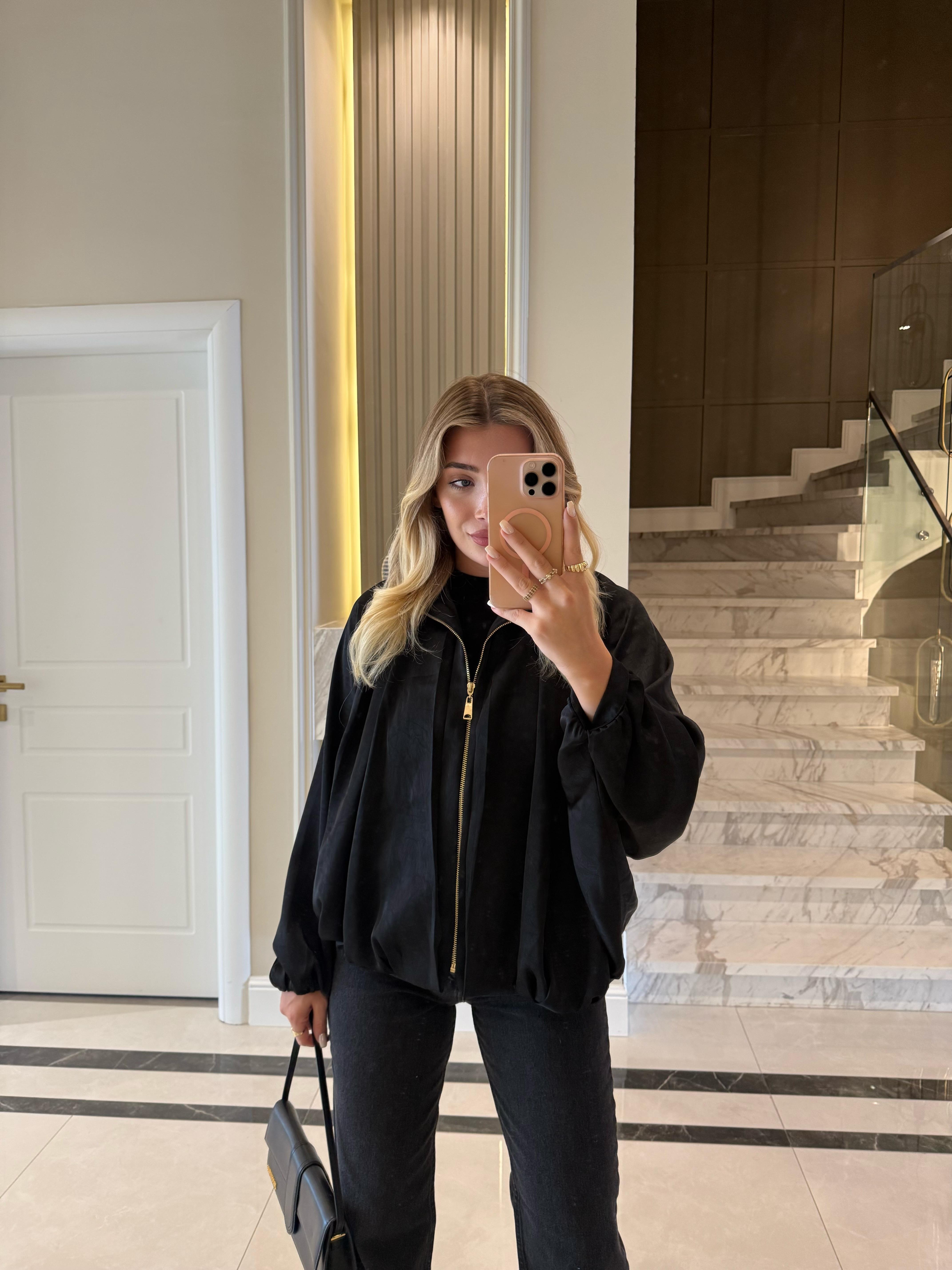 Siyah Saten Bomber Ceket-9584