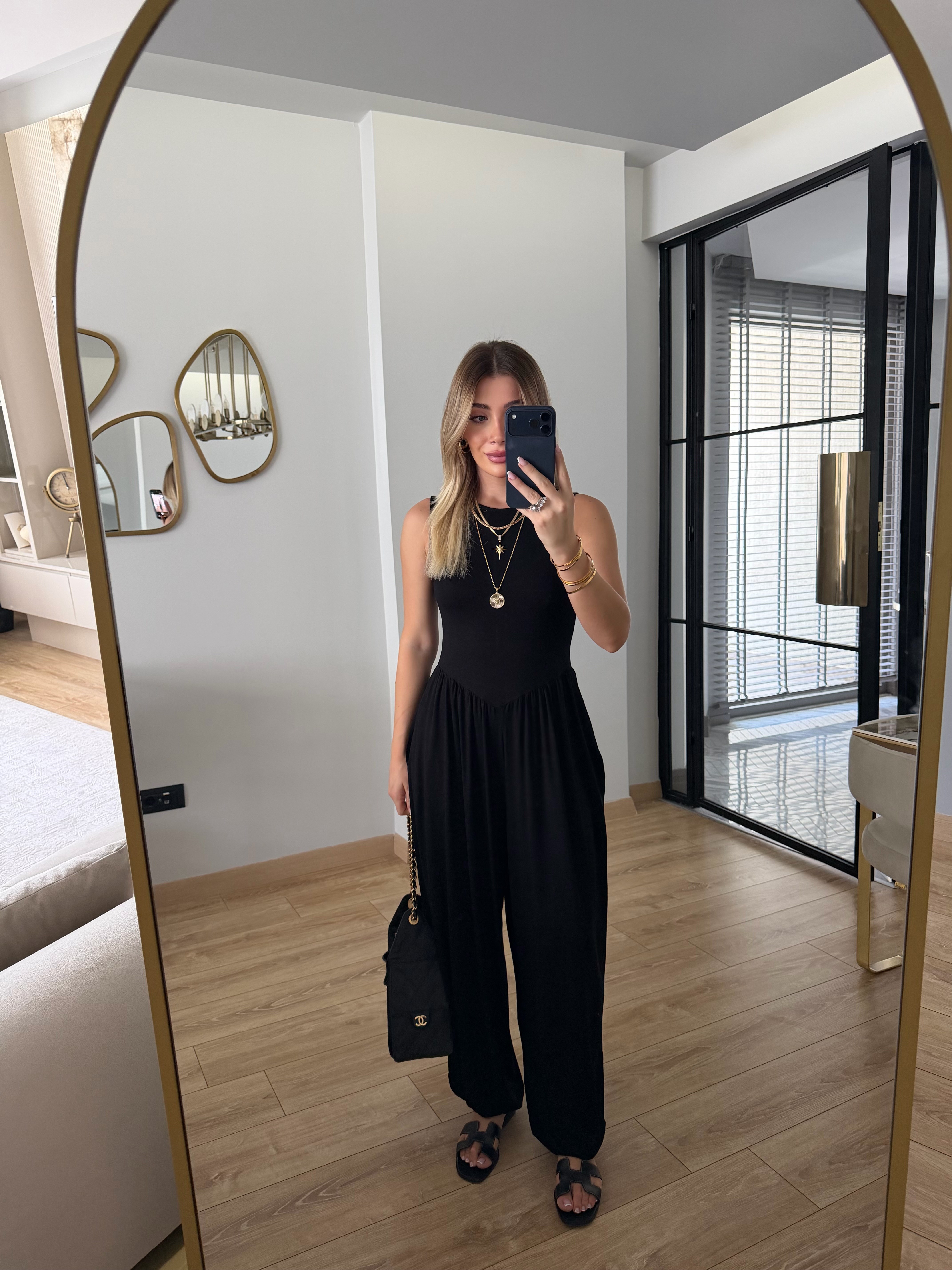 Siyah Sıfır Kol Modal Kumaş Tulum - 4144