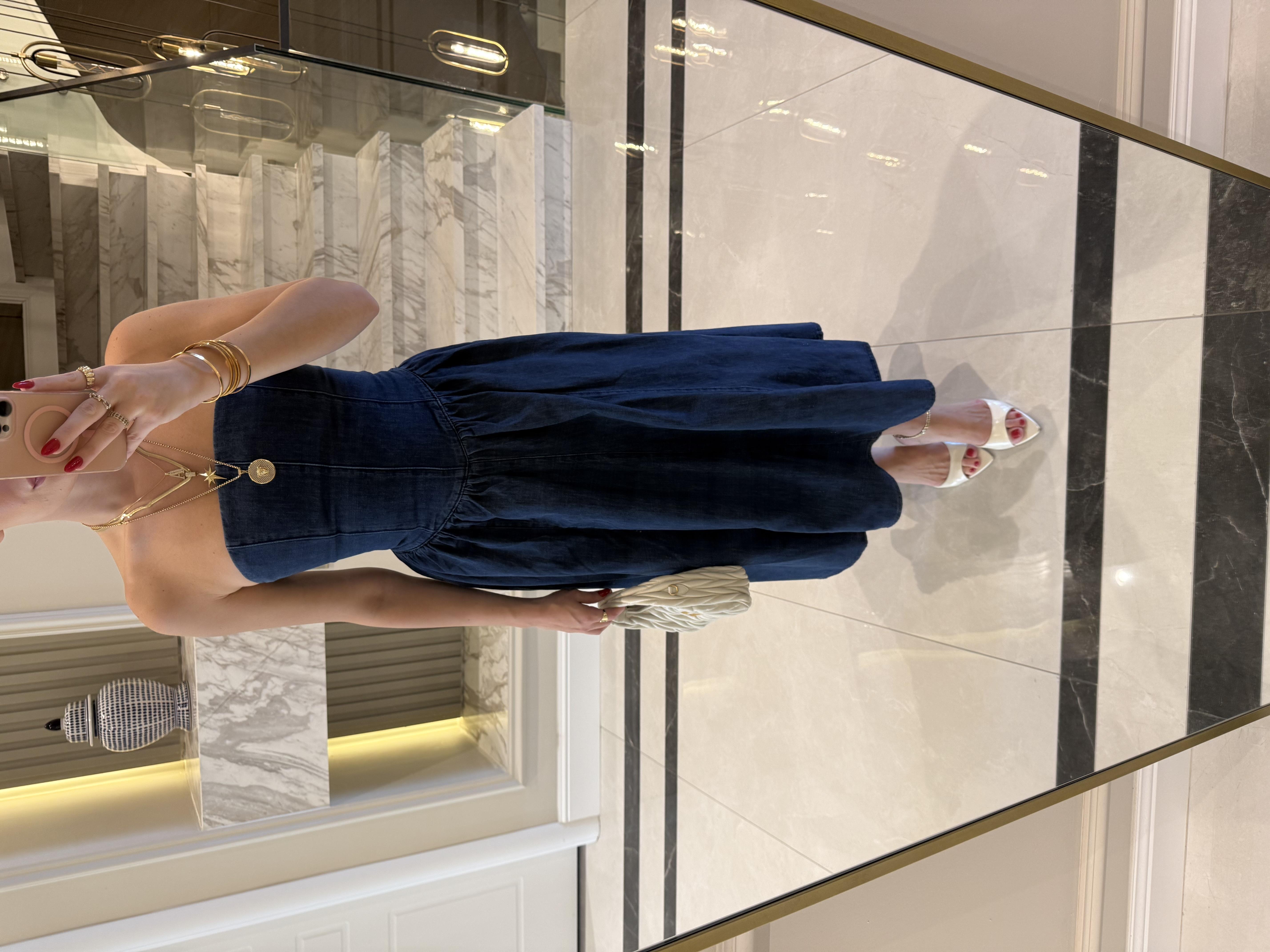 Straplez Denim Elbise 