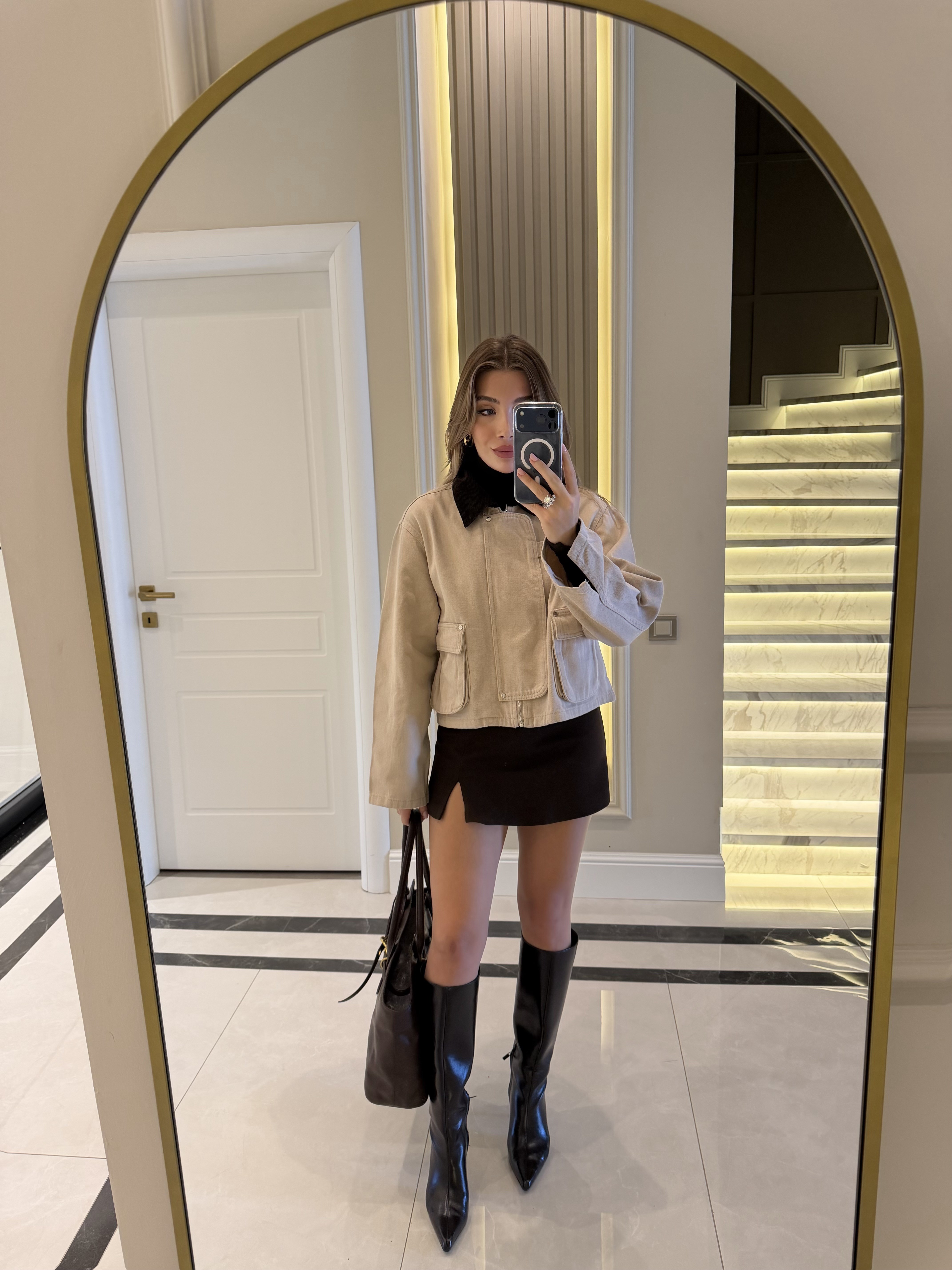 Taş Kadife Yaka Gabardin Ceket - 1252