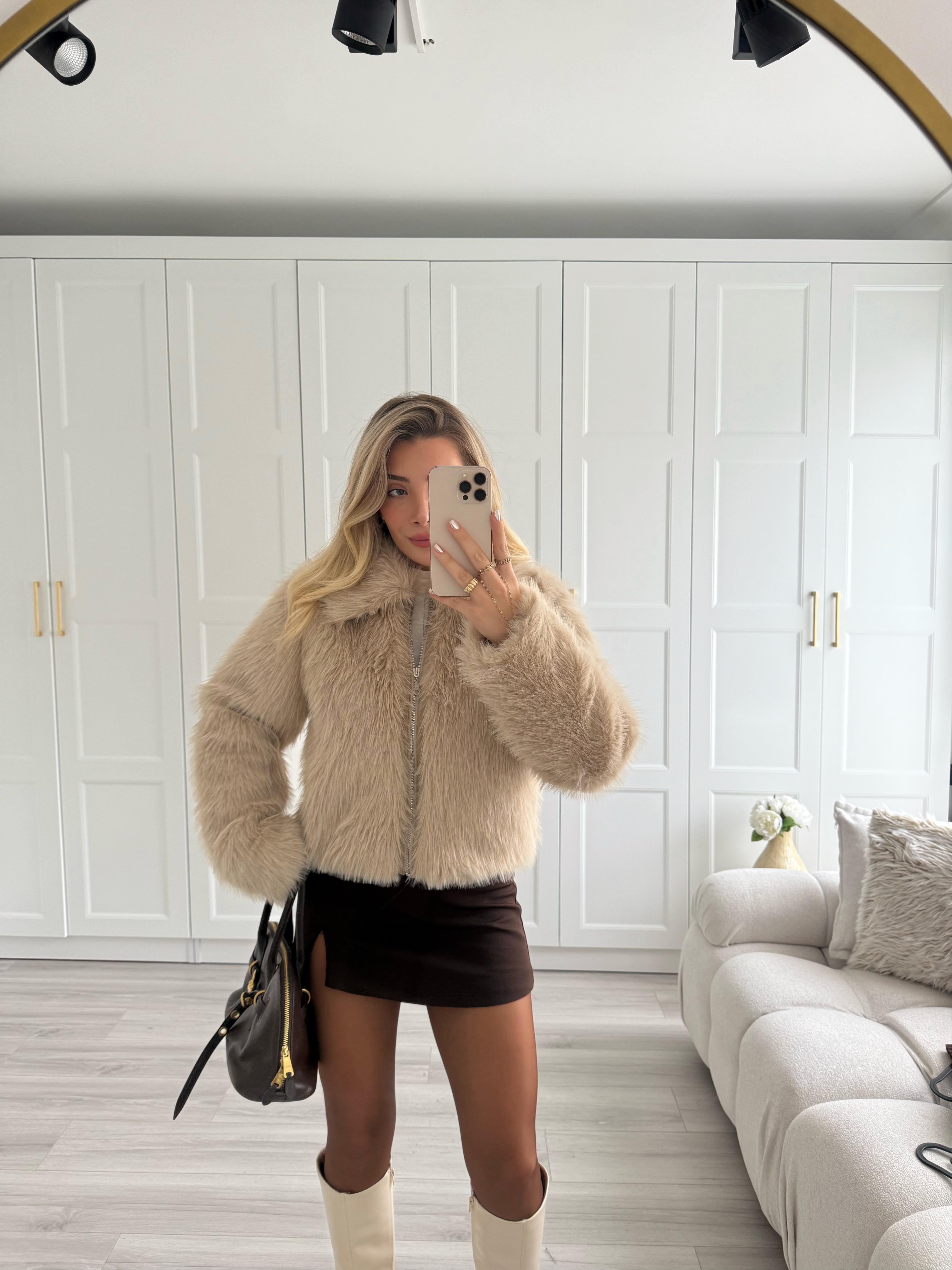 Taş Murcia Fermuarlı Kürk Ceket