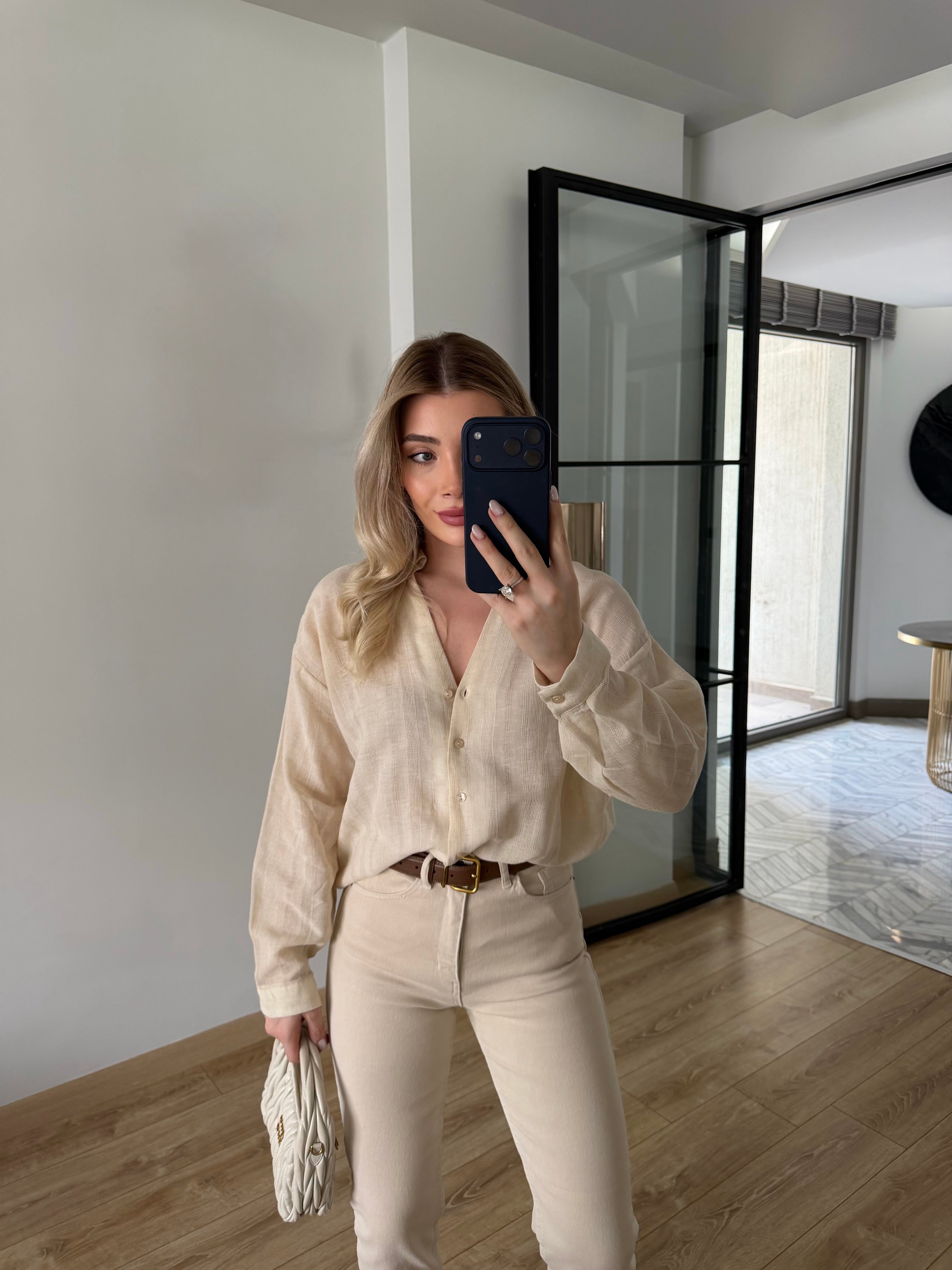 Taş Oversize Natural Gömlek-4957