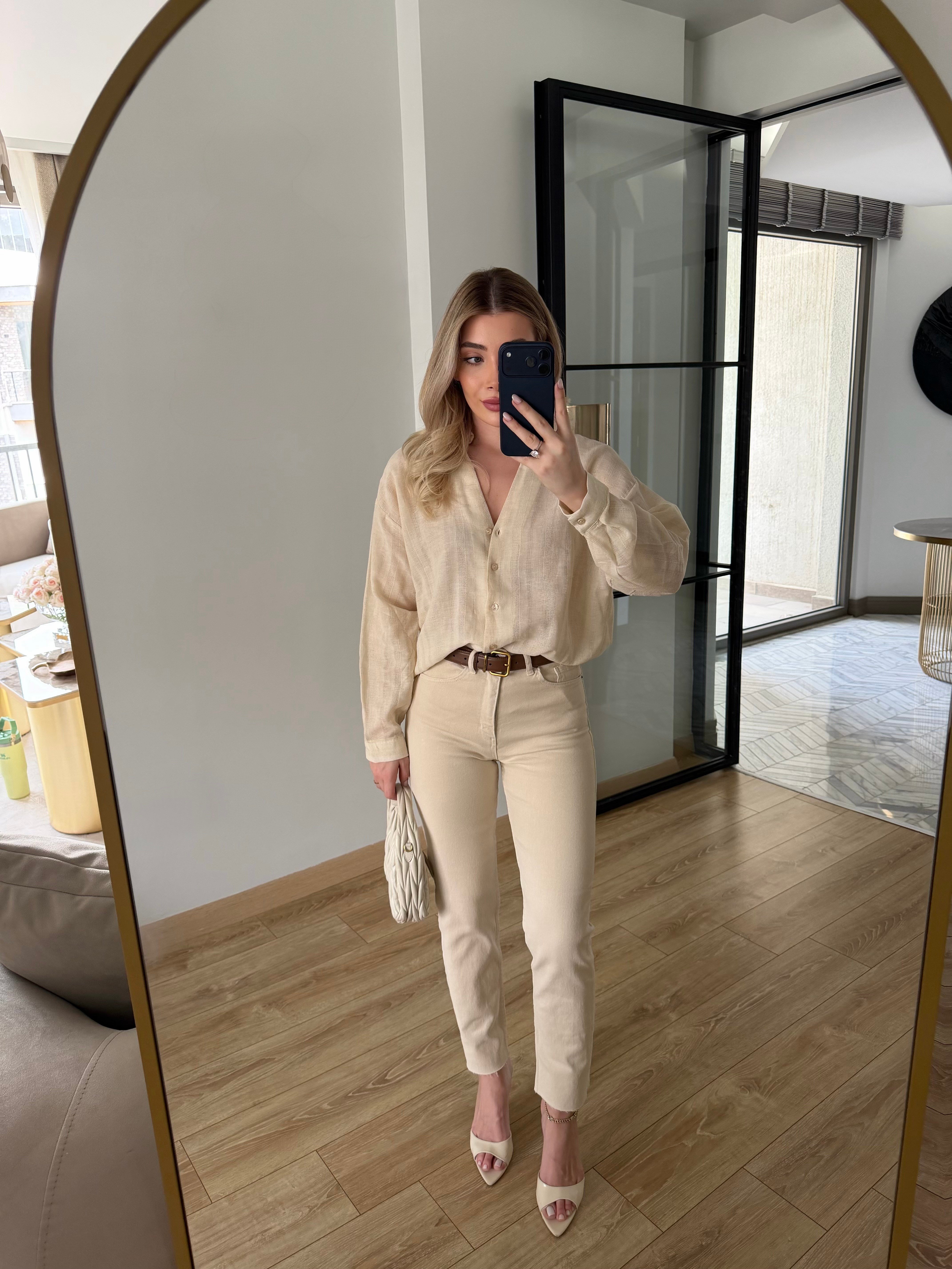 Taş Oversize Natural Gömlek-4957