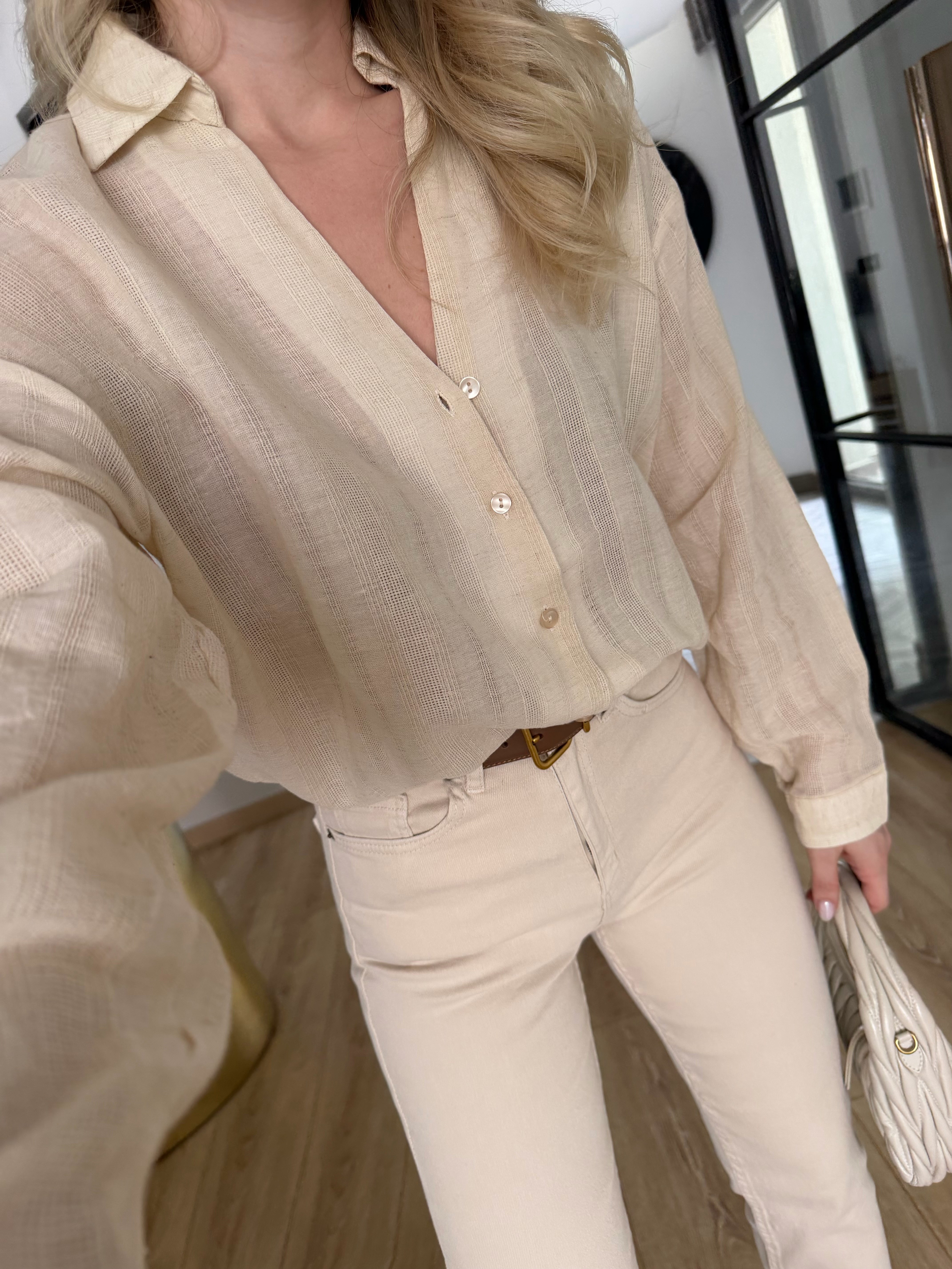 Taş Oversize Natural Gömlek-4957