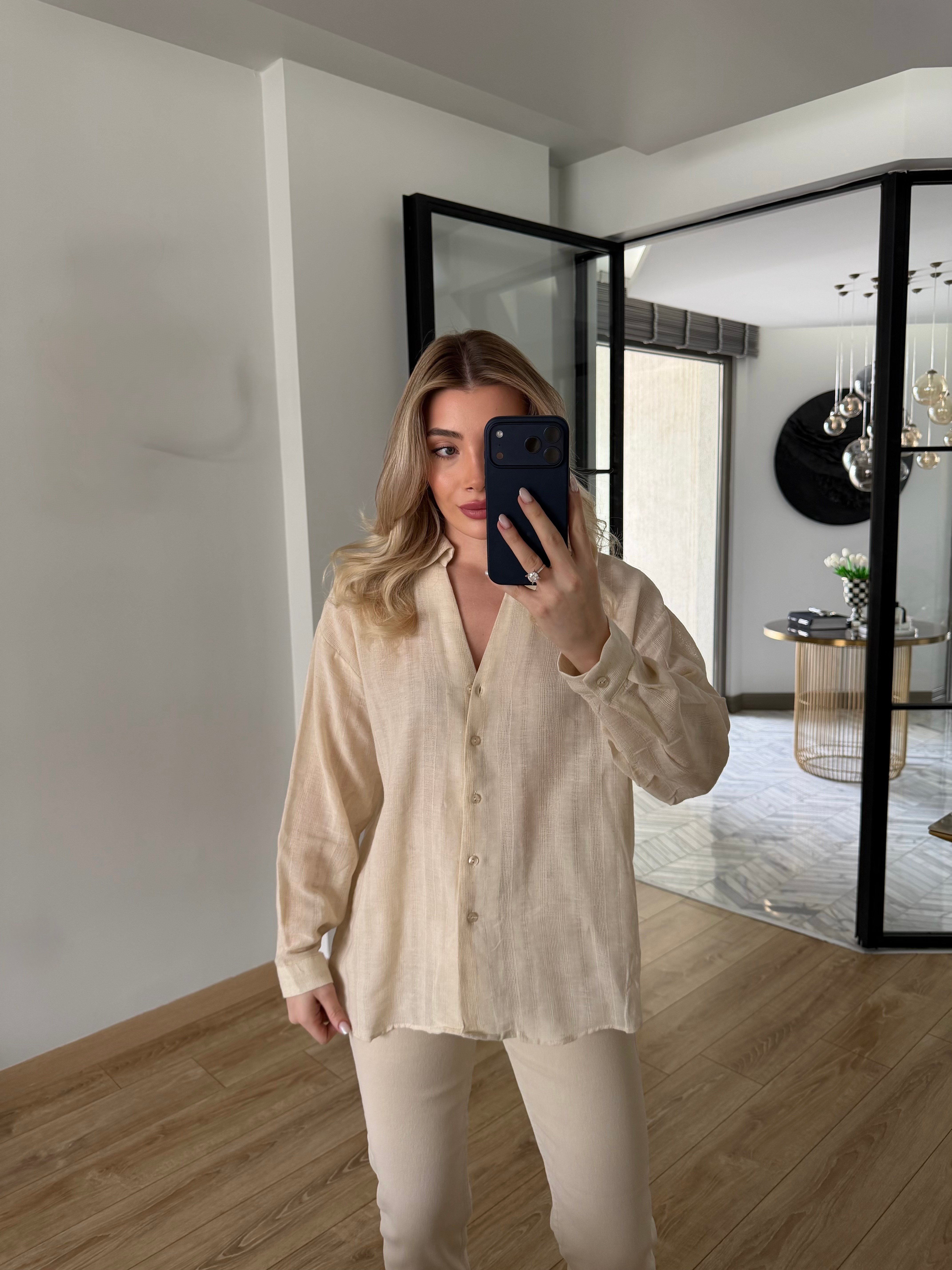 Taş Oversize Natural Gömlek-4957