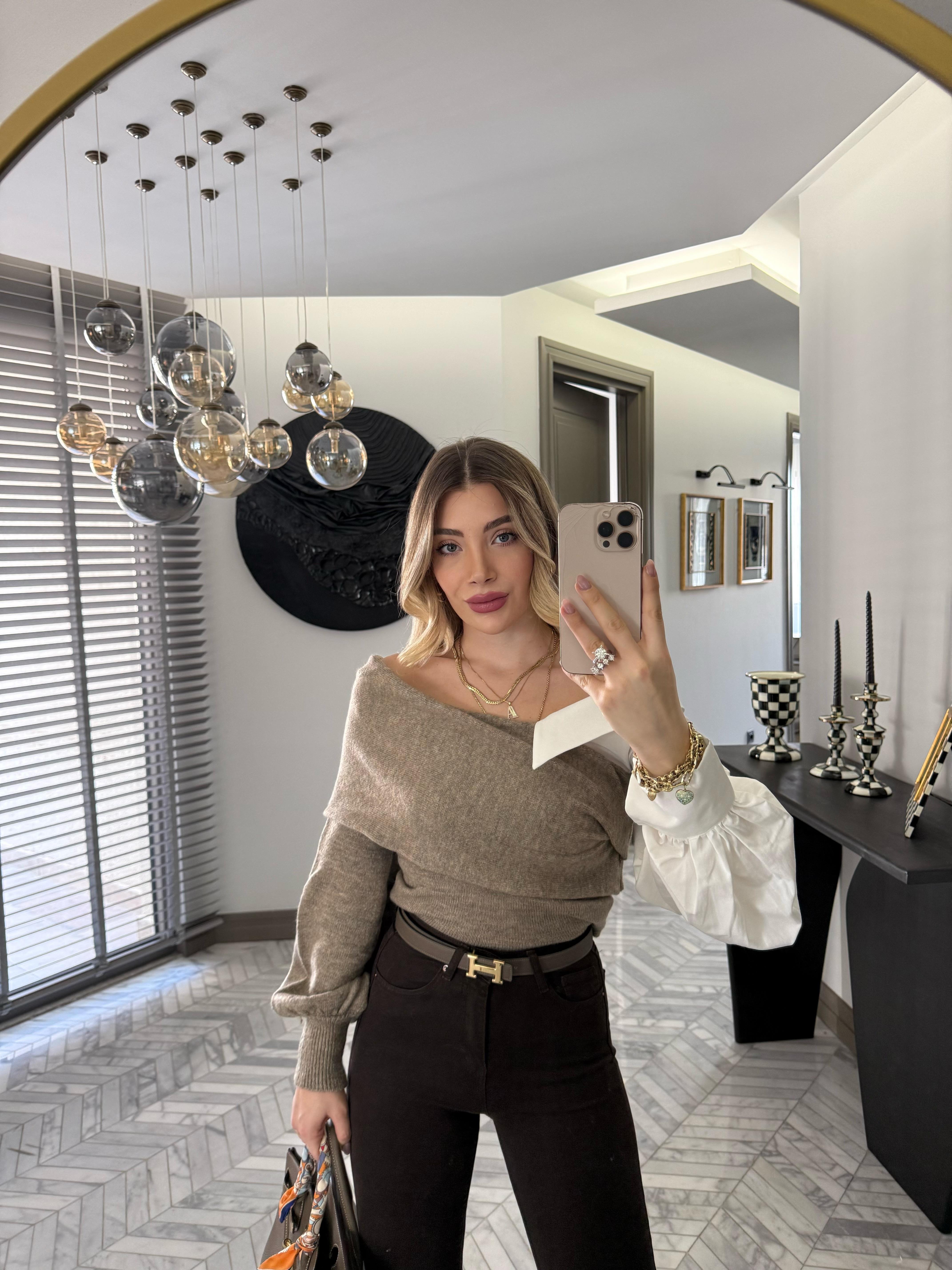 Vizon Yaka Detaylı Triko Kazak-4256
