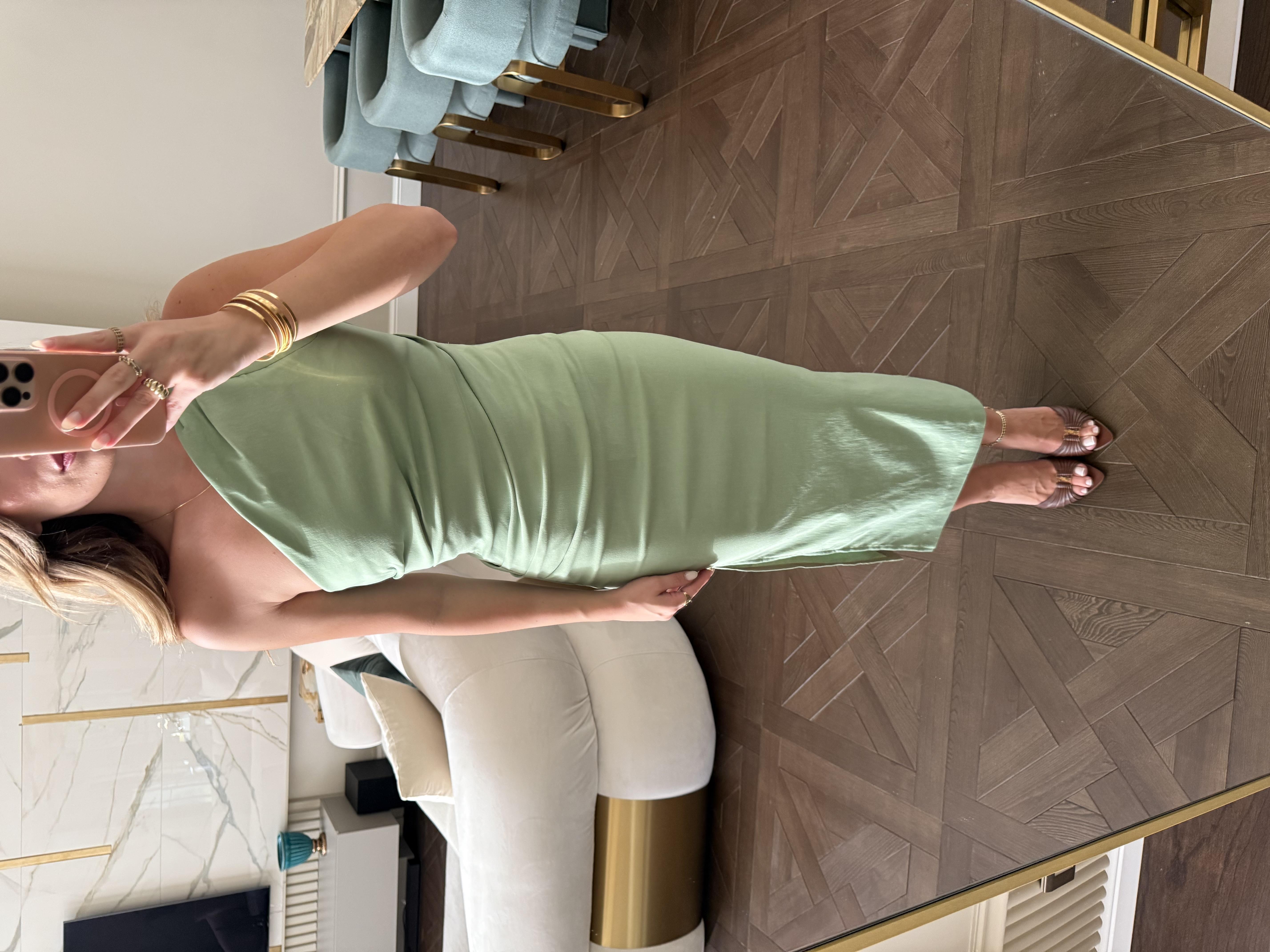 Yeşil Tek Omuz Drapeli Elbise 