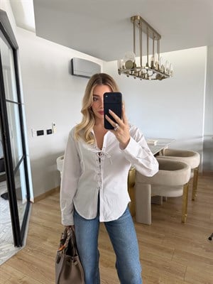  Beyaz Düğüm Detaylı Gömlek-0942