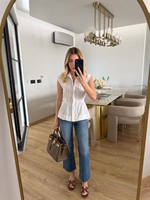  Beyaz Pilili Kolsuz Gömlek 3273