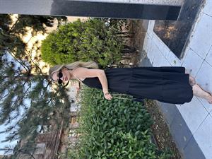 0321-Askılı Kat Kat Keten Elbise-Siyah