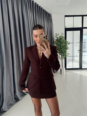 Acı Kahve Blazer Ceket-Etek Takım