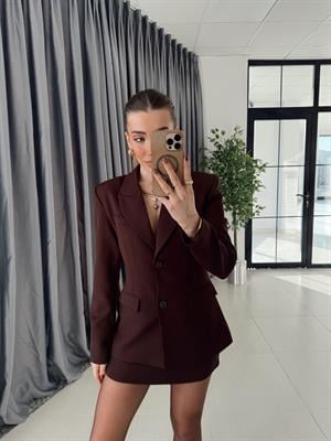 Acı Kahve Blazer Ceket-Etek Takım
