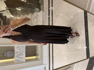 Acı Kahve Boyundan Bağlamalı Parçalı Elbise  1097