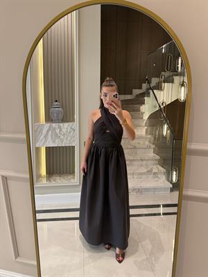 Acı Kahve Çapraz Bağlamalı Midi Elbise