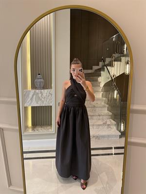 Acı Kahve Çapraz Bağlamalı Midi Elbise