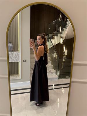 Acı Kahve Çapraz Bağlamalı Midi Elbise