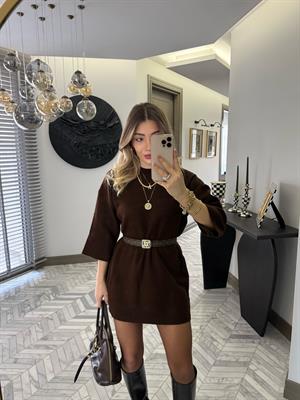 Acı Kahve Penssız Düz Triko Elbise-1057