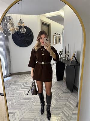 Acı Kahve Penssız Düz Triko Elbise-1057