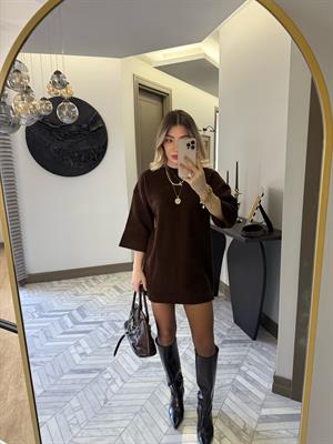 Acı Kahve Penssız Düz Triko Elbise-1057