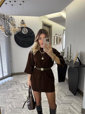 Acı Kahve Penssız Düz Triko Elbise-1057