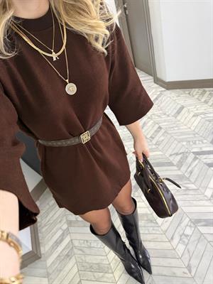 Acı Kahve Penssız Düz Triko Elbise-1057