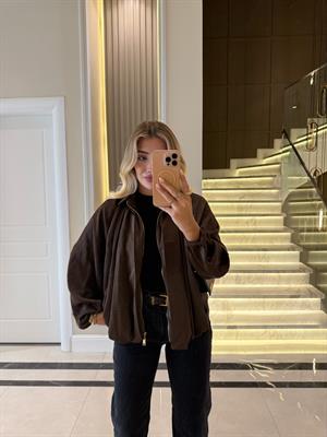 Acı Kahve Saten Bomber Ceket-9584