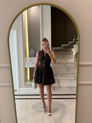 Acı Kahve Sırt Detaylı Poplin Mini Elbise