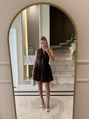 Acı Kahve Sırt Detaylı Poplin Mini Elbise
