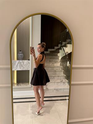 Acı Kahve Sırt Detaylı Poplin Mini Elbise