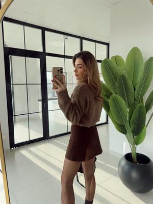 Acı Kahve Yırtmaçlı Şort Etek