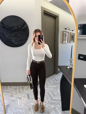 Açık Ekru  Boyundan Geçmeli Bluz-qs