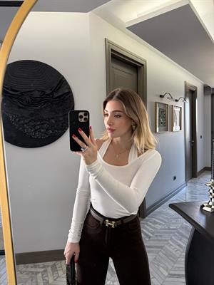 Açık Ekru  Boyundan Geçmeli Bluz-qs