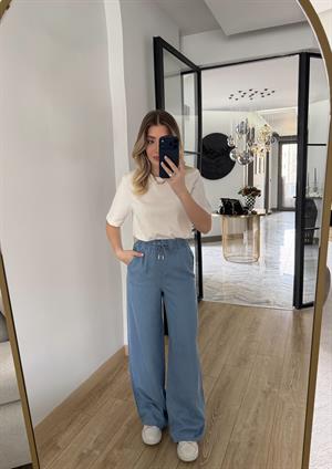 Açık Ekru Kısa Kollu Vatkalı Tişört-1134