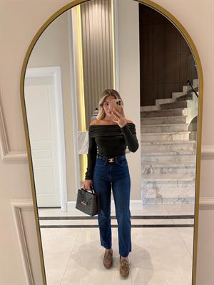 Açık Haki Omuzları Açık Uzun Kollu Top-32128