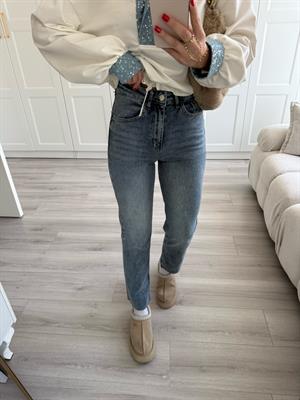 Açık İndigo Yıkamalı Kesik Paça Boyfit Jean -2402 
