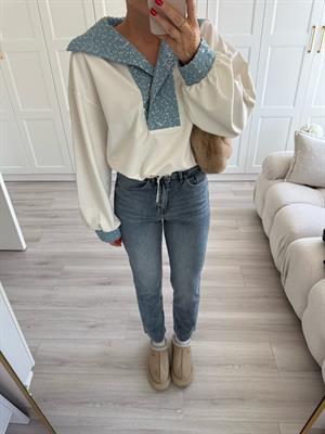 Açık İndigo Yıkamalı Kesik Paça Boyfit Jean -2402 