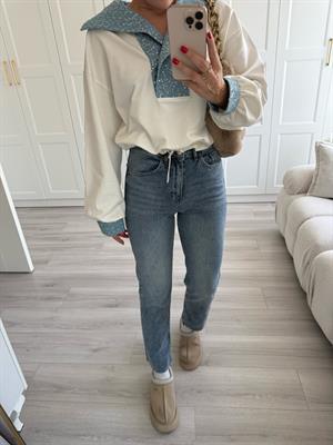 Açık İndigo Yıkamalı Kesik Paça Boyfit Jean -2402 