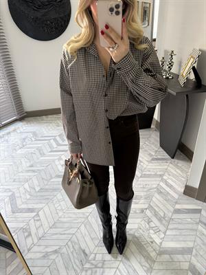 Açık Kahve  Çizgili Oversize Poplin Gömlek-34506
