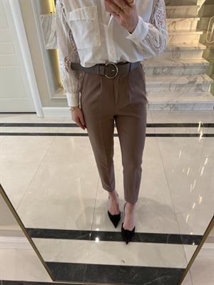 Açık Kahve Kemerli Atlas Kumaş Pantolon-50710 