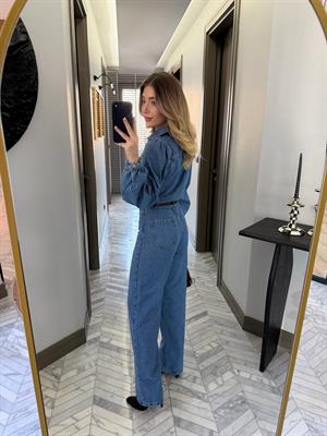 Açık Mavi Denim Kemerli Tulum -8152