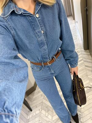 Açık Mavi Denim Kemerli Tulum -8152